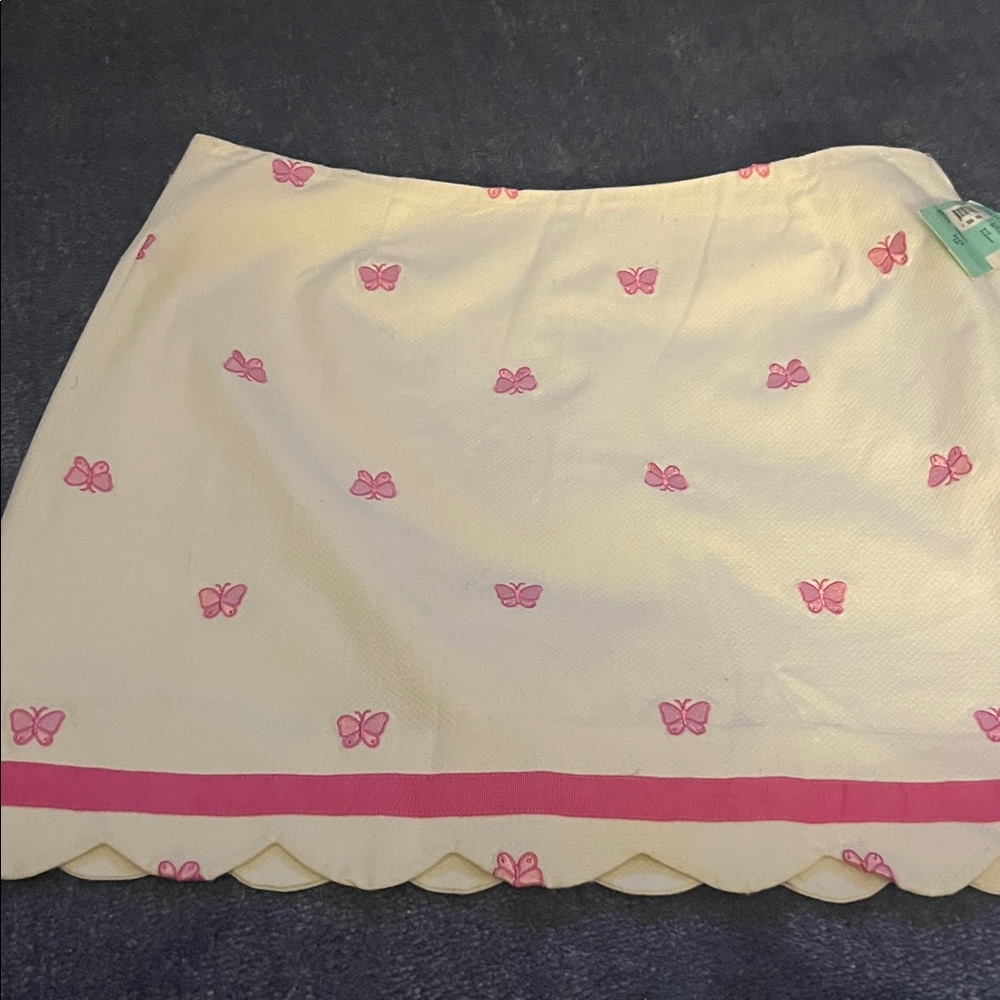 Lilly Pulitzer Cream Mini Skirt with Pink Butterfly Embroidery NWT